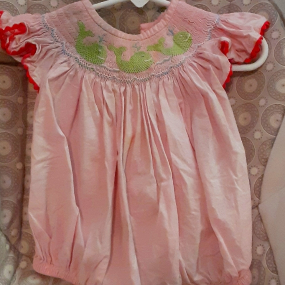 3 whale smocked romper